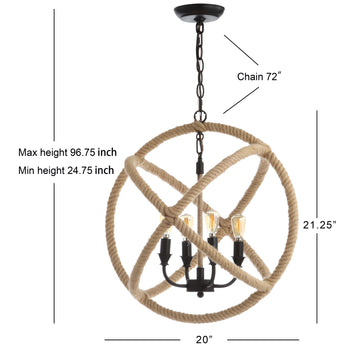 Soka 20" Adjustable Globe Metal/Rope LED Pendant - JONATHAN Y